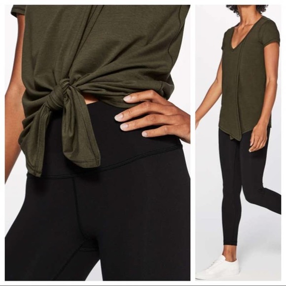 lululemon athletica Tops - Lululemon Knot A Problem Tee Dark Olive Large